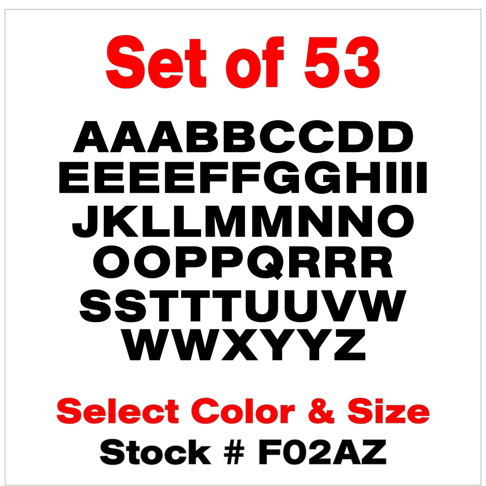 ABC LETTERS Vinyl Sticker Decals Outdoor Quality Many Uses Set of 53 STK#F02 AZ