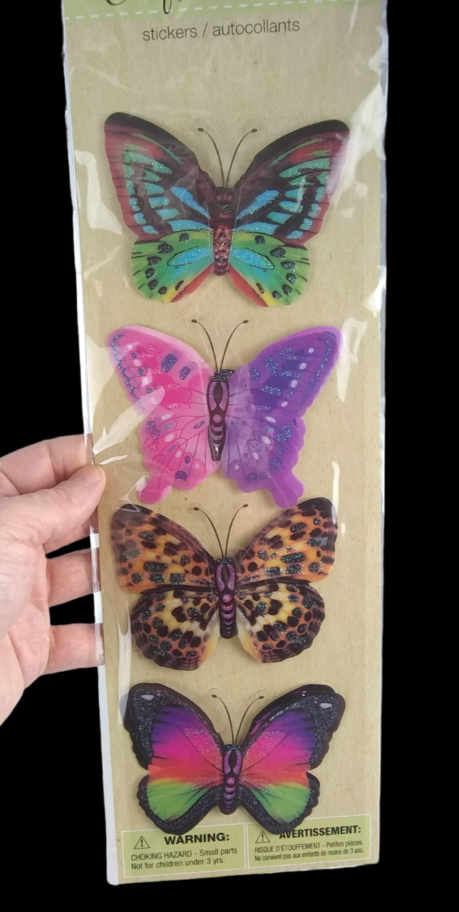 Butterflies Pop-Up Stickers Crafter's Square 4 pc Colorful 3D Butterfly Glitter