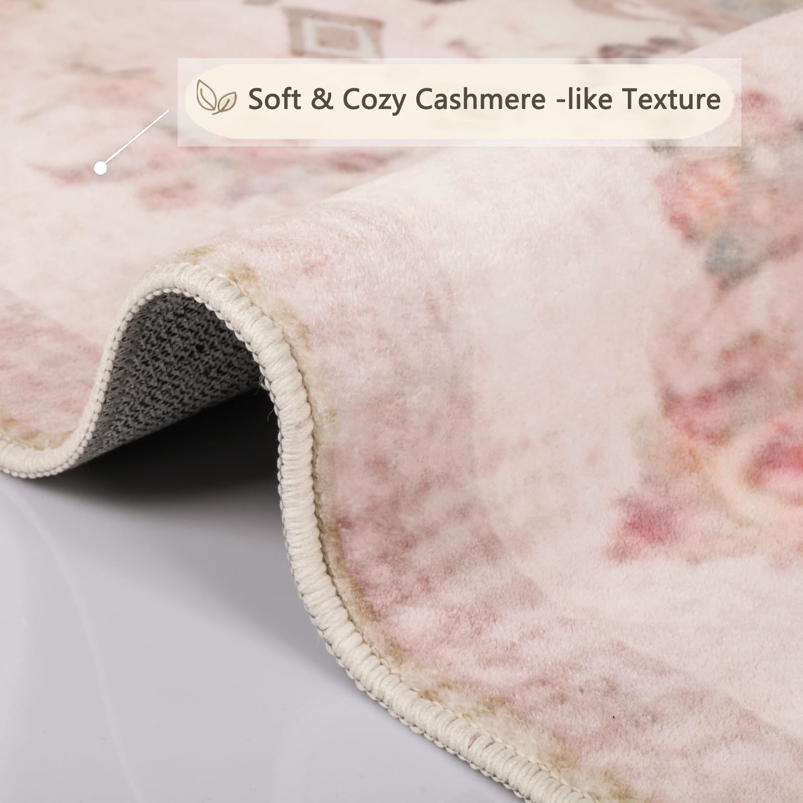 Area Rug – Vintage 5×7 Non-Slip Backing Area Rugs Light Pink Soft Faux Wool C…