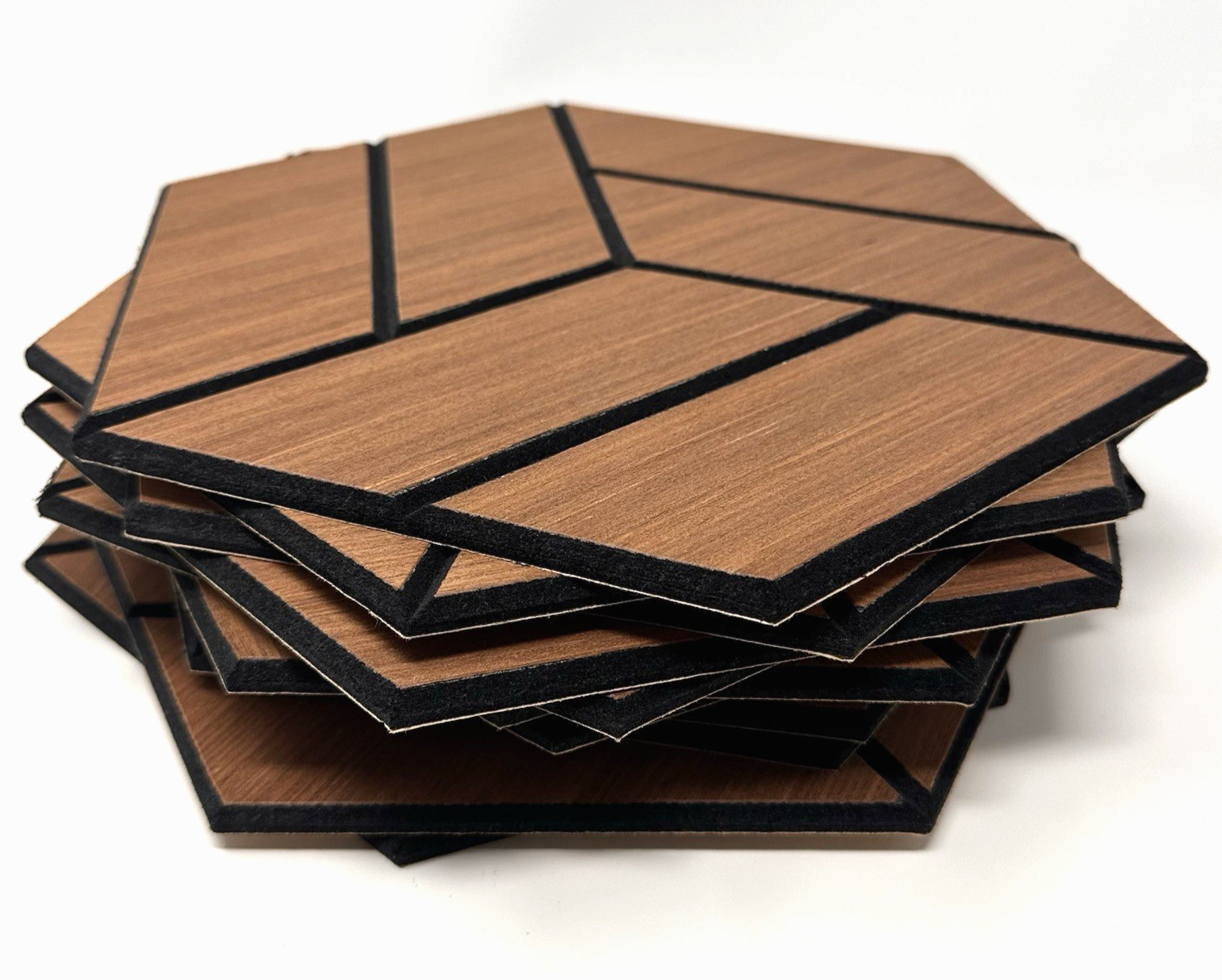 12 Hexagon Acoustic Veneer Wood Wall Panels in Oak Color Adhesive Back New NoBox