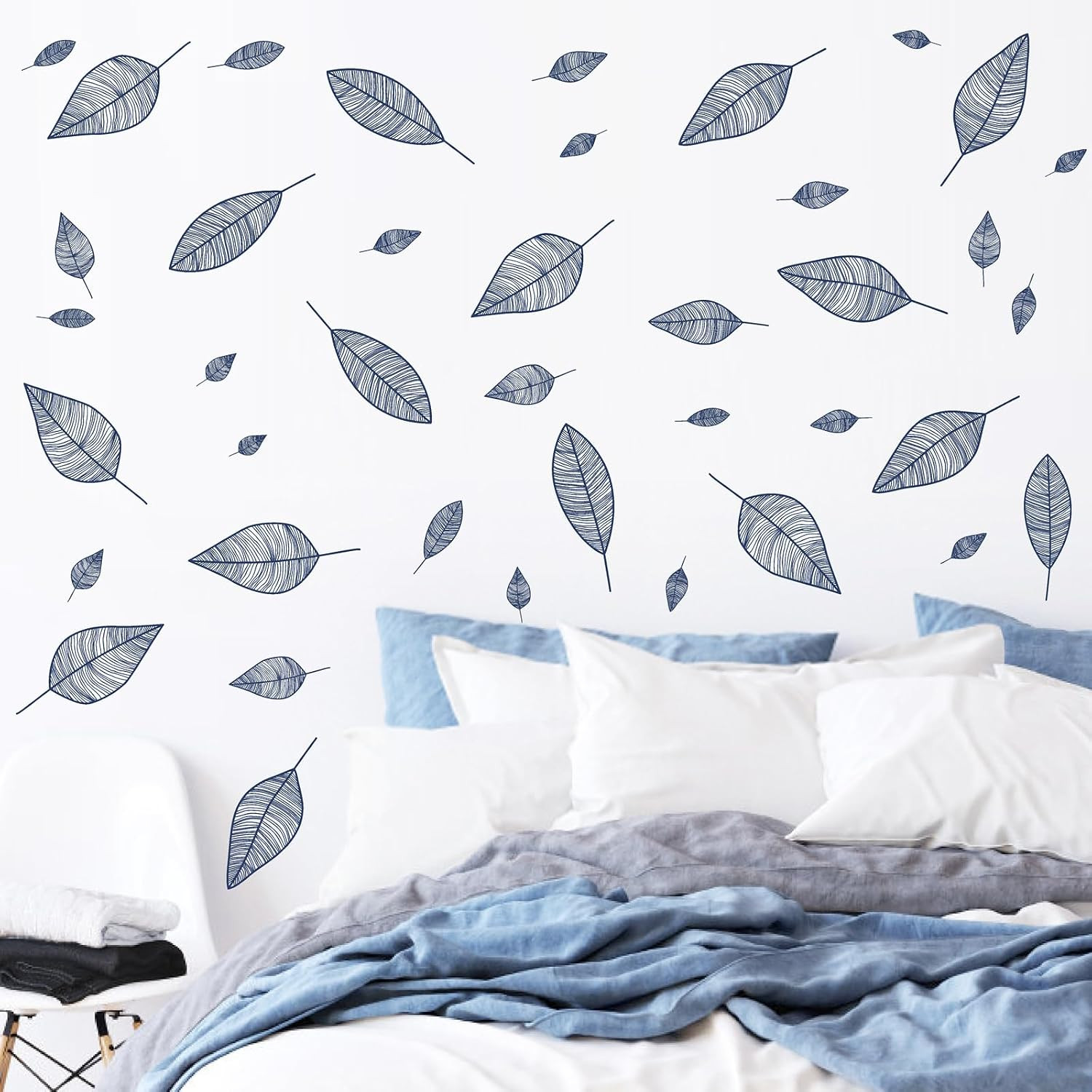 Stripy Leaf Wall Stickers Botanical Leaf Sticker Modern Blue Leaves Decals | Pla