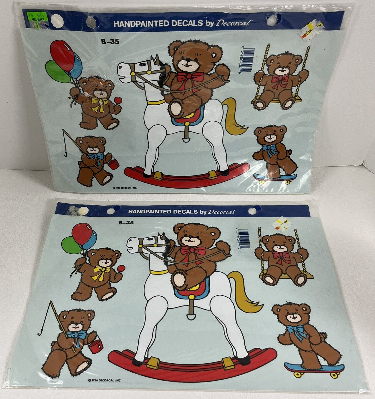 Vtg 1986 Decorcal Handpainted Decals Lot 2 Identical Sheets Teddy Bears at Play