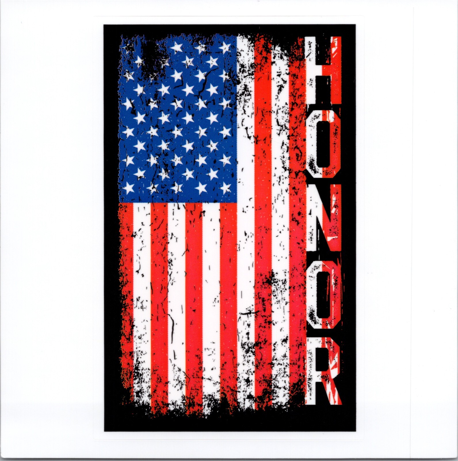 HONOR ~ AMERICAN FLAG – Vinyl Sticker – 4.25in x 2.75in