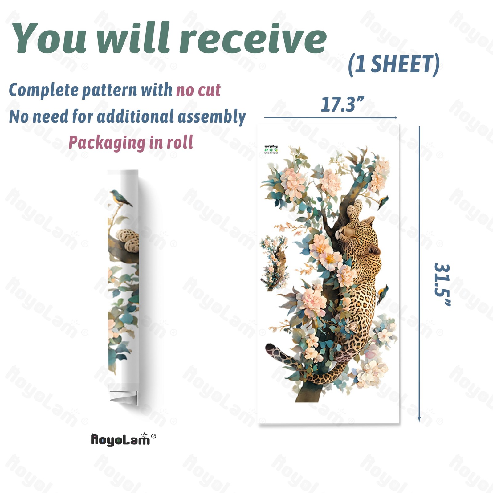 Sleeping Leopard with Flowers Wall Decal Jungle Animal Wall Sticker
