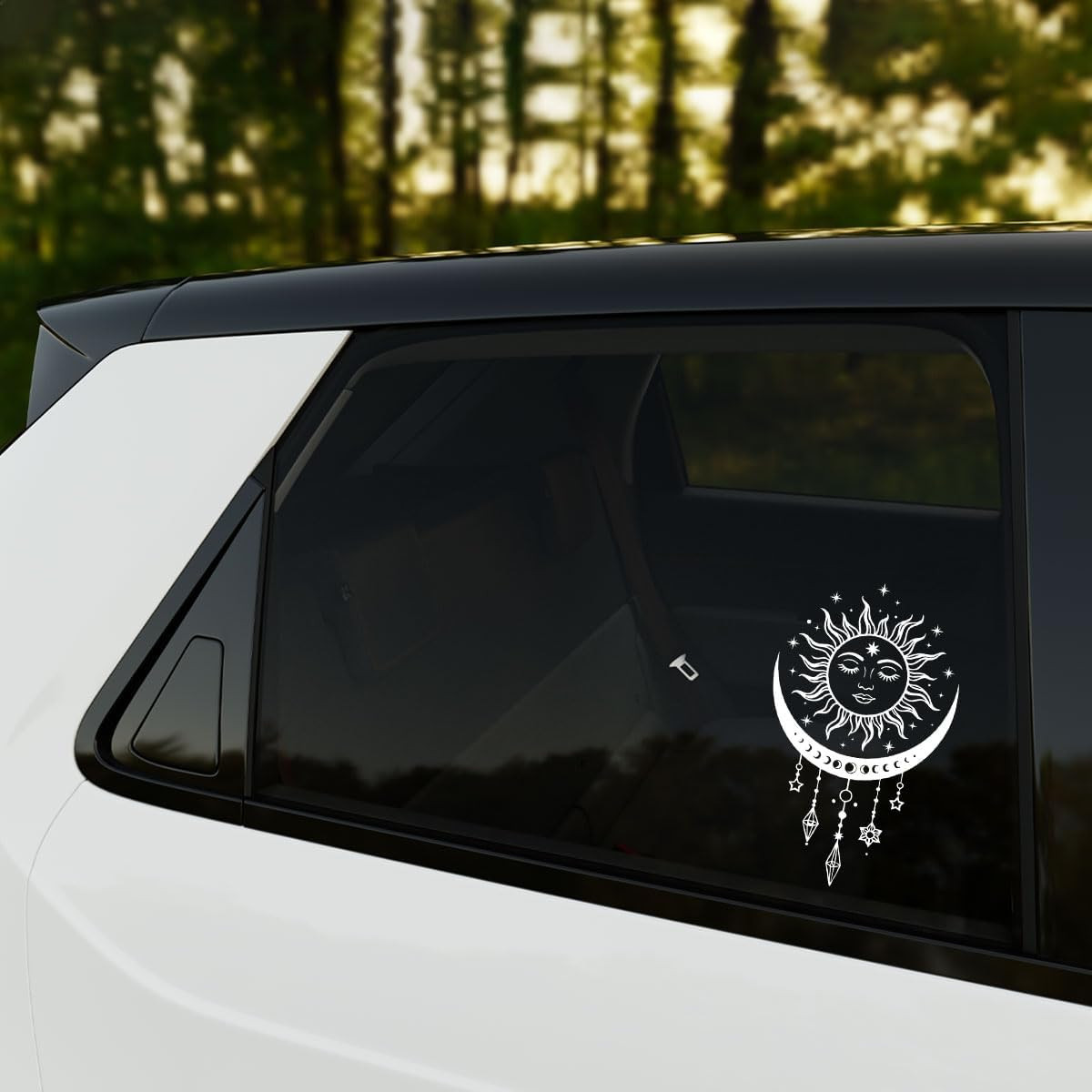 Sun and Moon Celestial Sticker, Boho Spiritual Line Art Decal with Stars and Cry