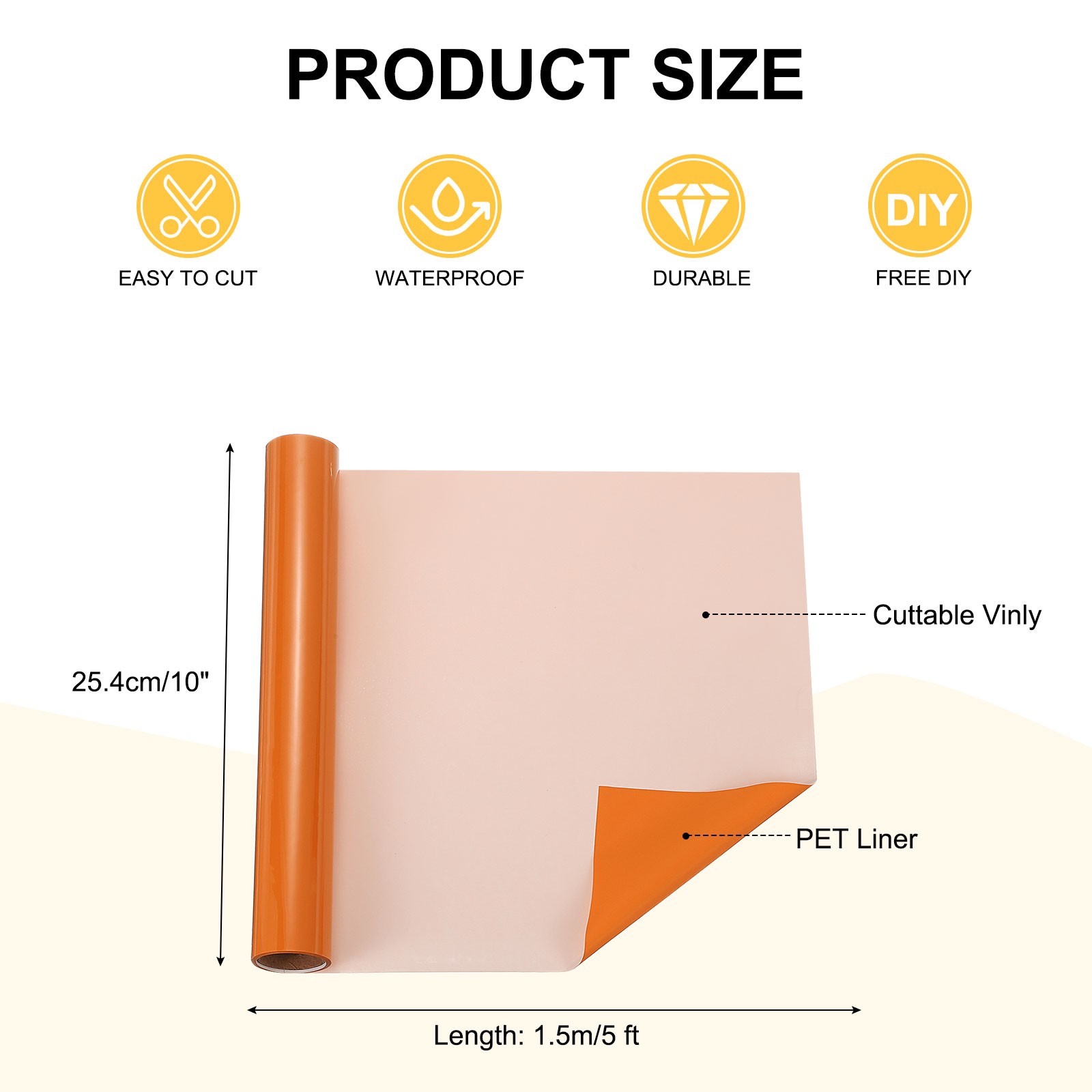 Dark Orange Permanent Vinyl, 10"" x 5ft Roll for Vinyl