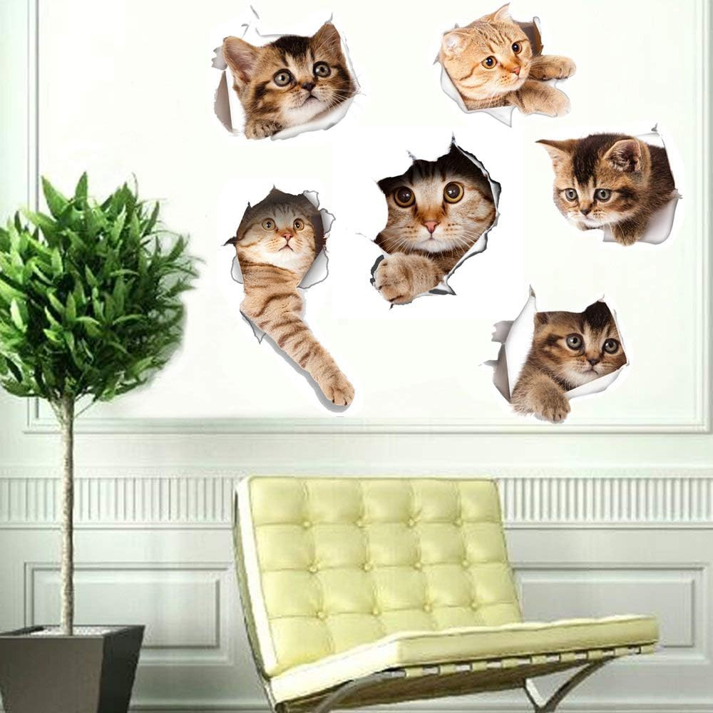 6PCS 3D Cat Wall Stickers Removable Vinyl Art Murals