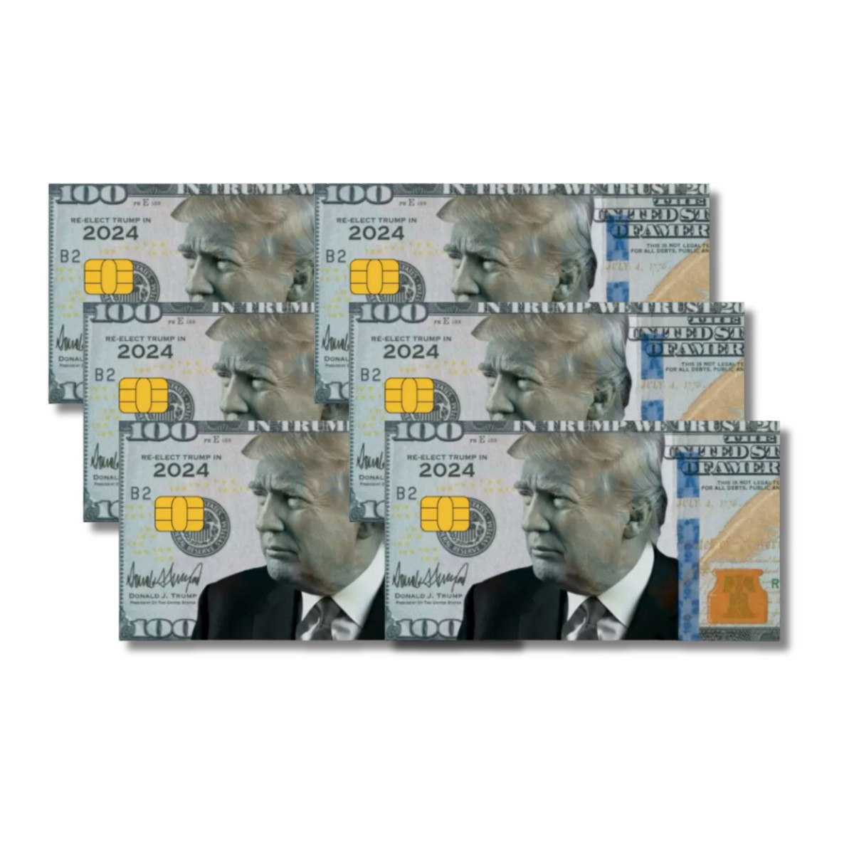 $100 Trump 2024 – Credit Card Skin Cover Decal Sticker (SMALL CHIP) – 6PK