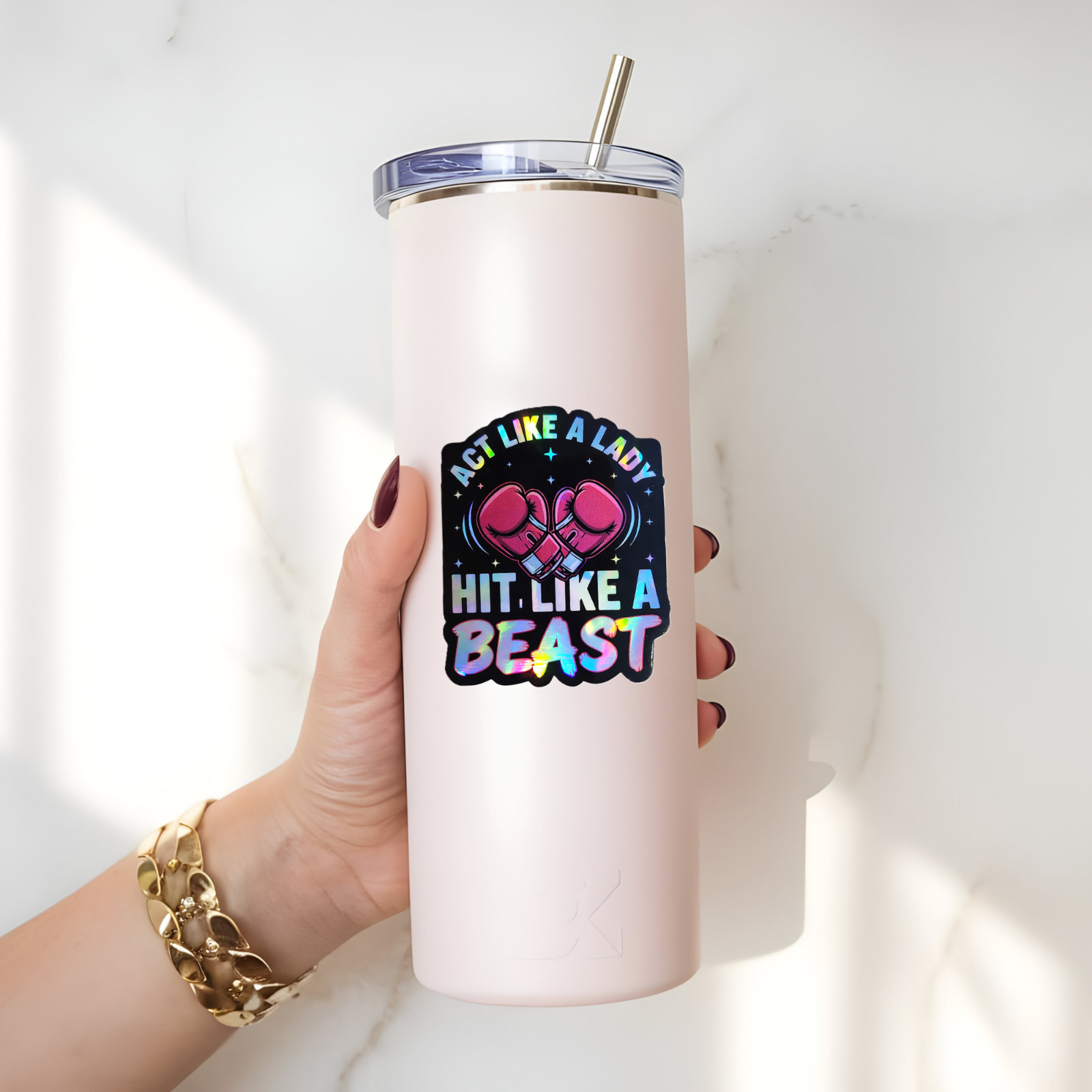 Holographic Boxing Sticker – Act Like a Lady Hit Like a Beast – Women Boxing