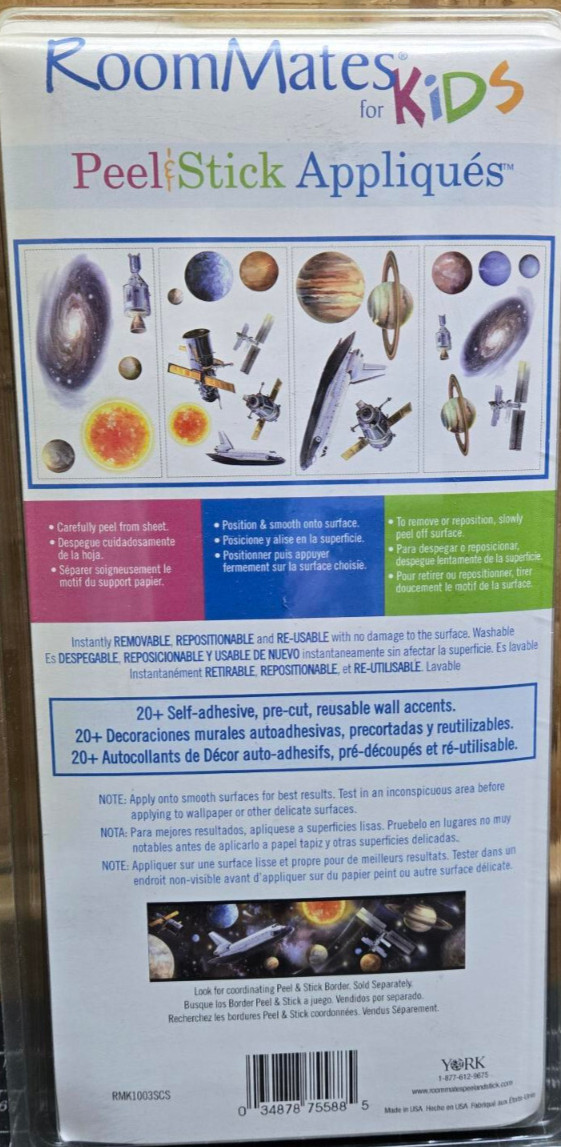 Space Peel & Stick Wall Stickers Appliques Stars Planet Kids Decor RMK1003SCS