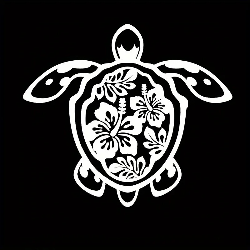 A Turtle Sticker – Vinyl Self Adhesive Car Sticker with Hawaiian Floral Design，D