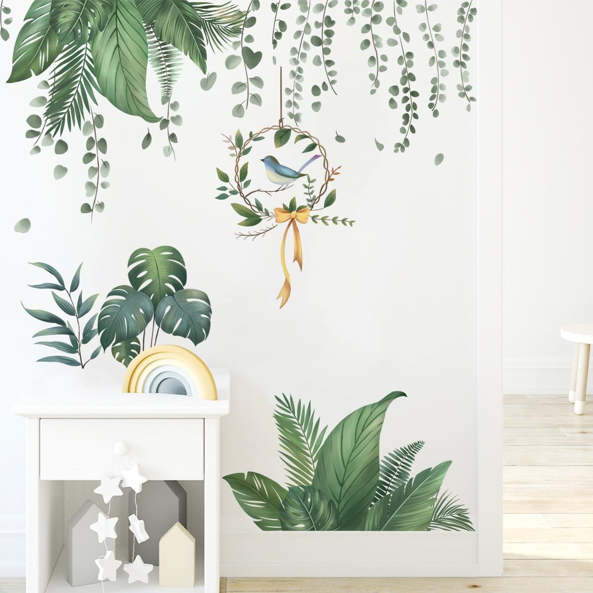 Tropical Plants Jungle Wall Decal Hanging Vines Palm Leaves Wall Stickers Decor