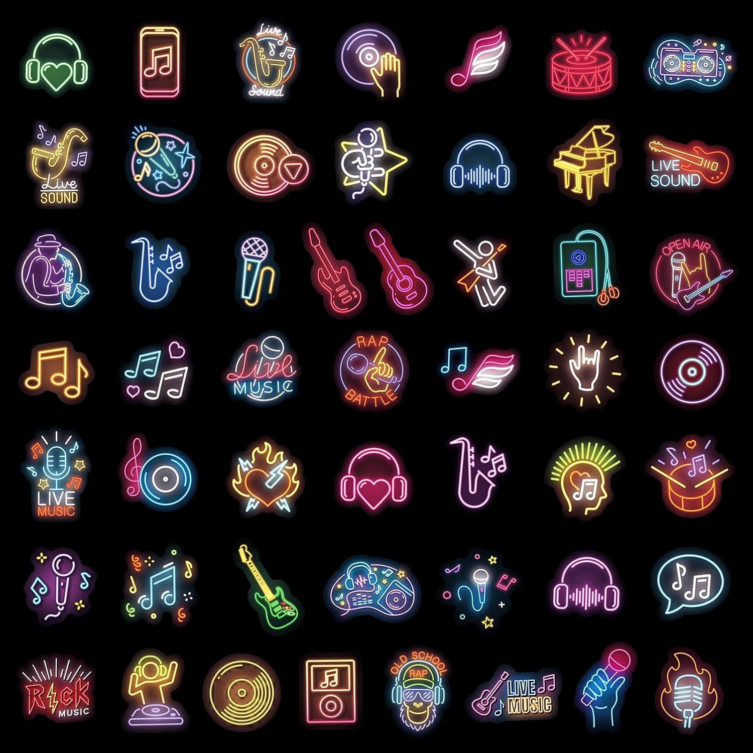 100Pcs Neon Music Waterproof Vinyl Stickers – Music Band Decor & Party Favors fo
