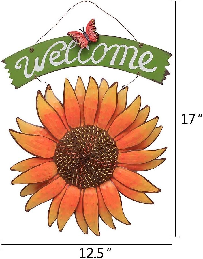 Sunflower Welcome Sign Metal Hanging Welcome Plaque for Wall(E)