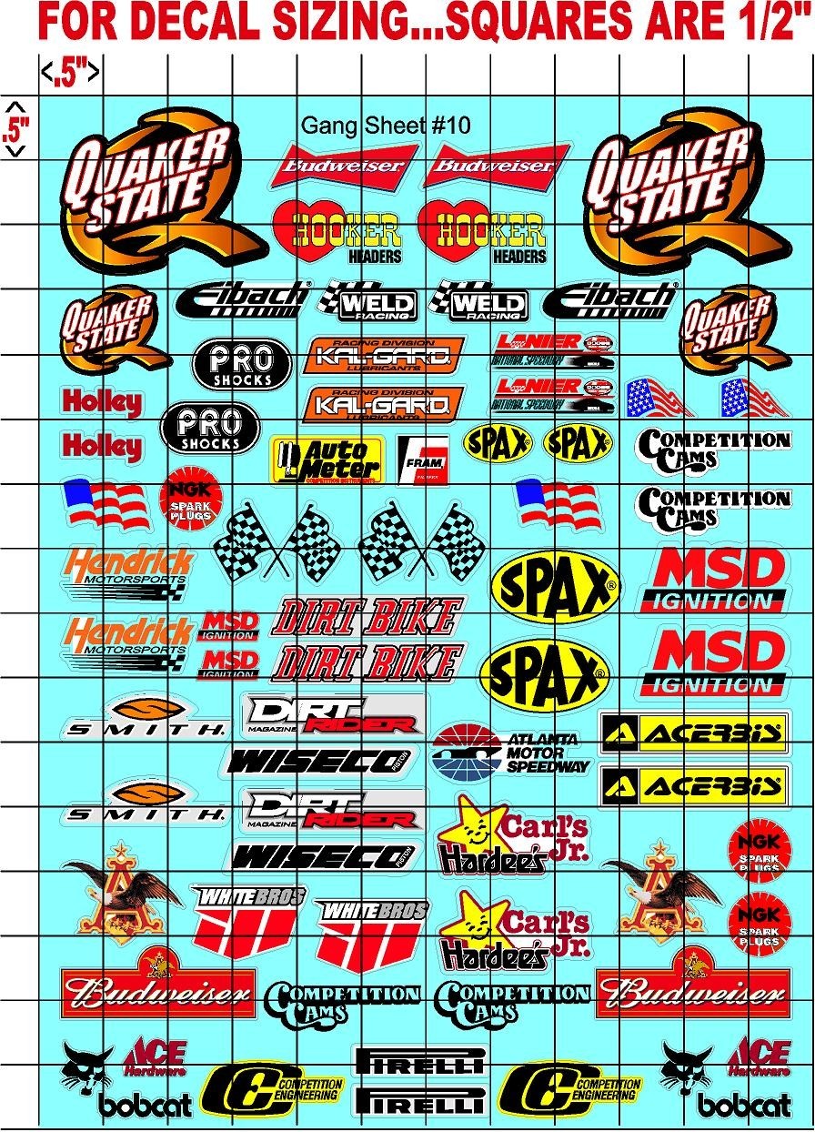 White Vinyl Sticker Sheet 10 Quaker-R/C MODEL Decal fits 1/10-1/16 Scale traxxas