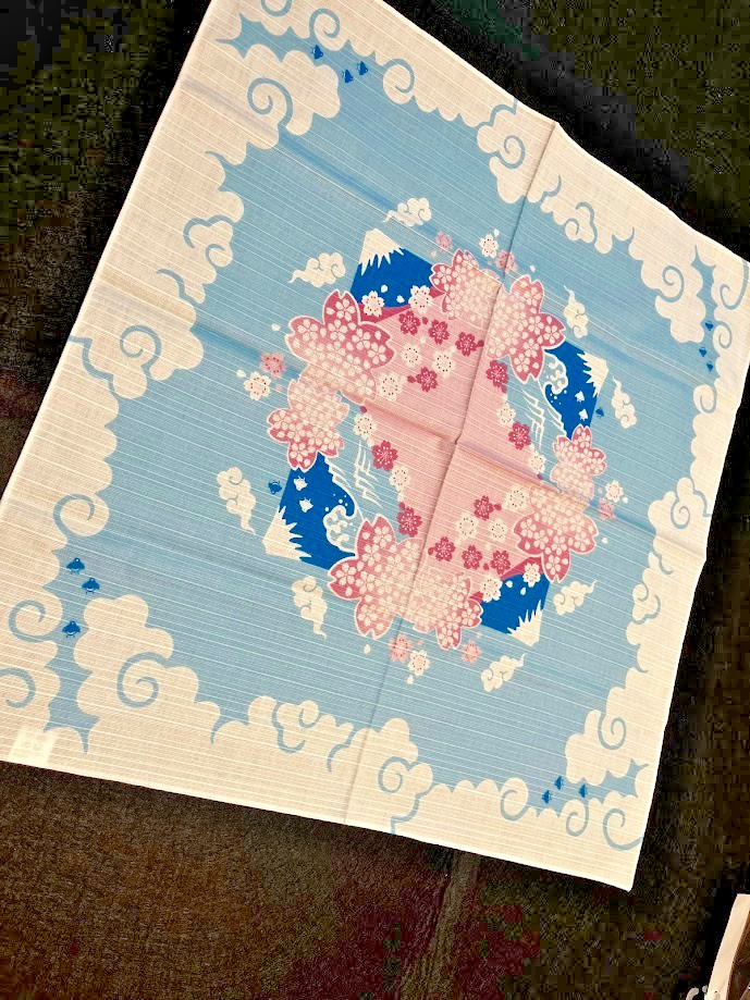 Japanese Furoshiki Mt.Fuji Sakura Cotton Cloth 19.7in Blue Wrapping