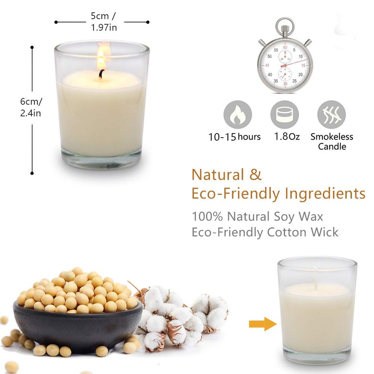 20 Packs Unscented White Votive Candles in Glass, Small 2 Inch Natural Soy Wa…