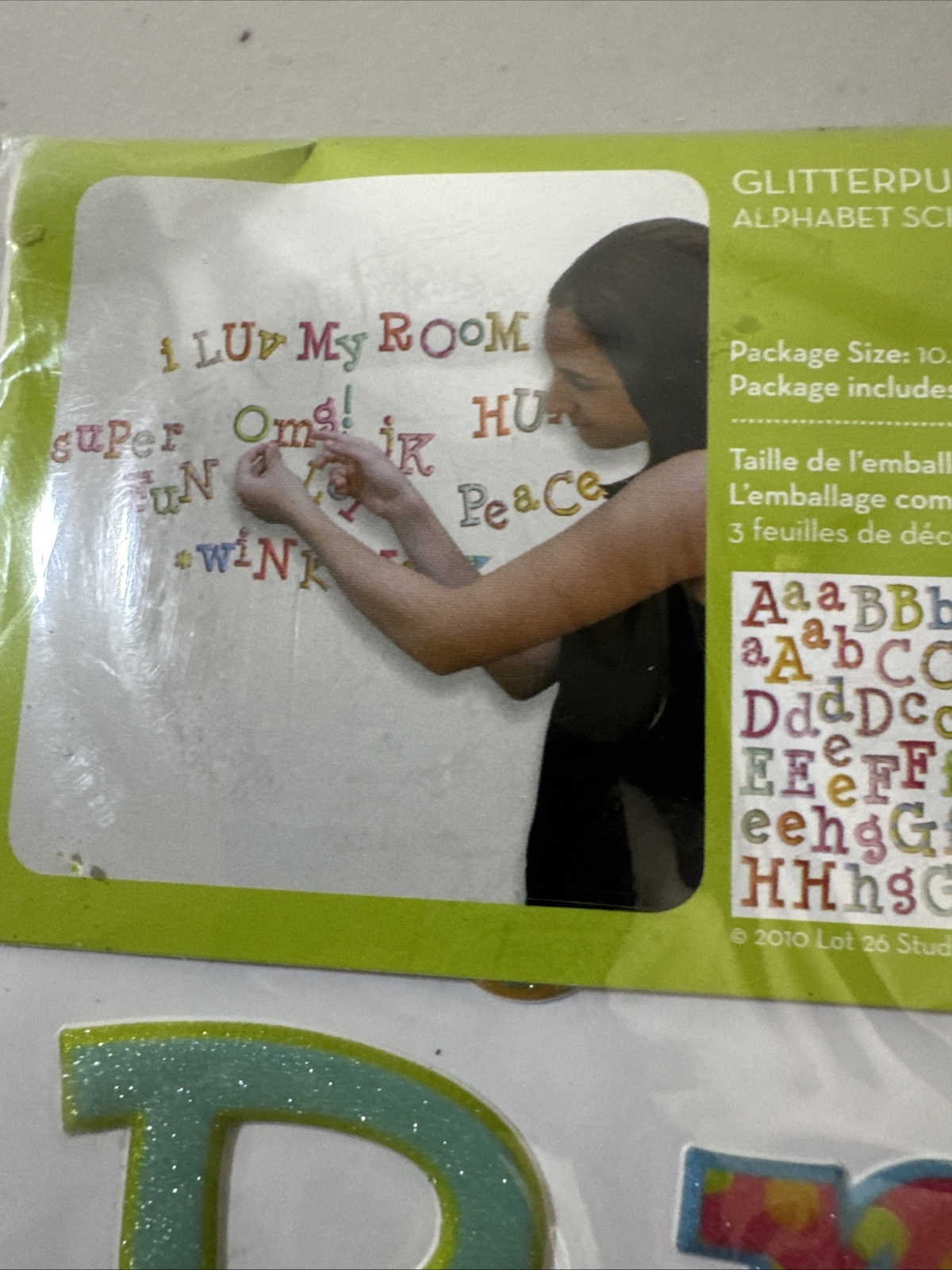 Anywhere Art Adhesive Glitter Puff Alphabet. Multicolor -3 Sheets Of Wall Decor