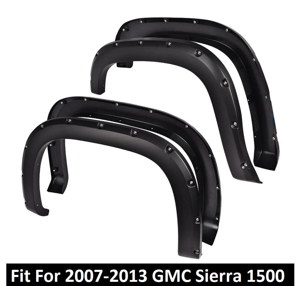4Pcs Fender Flares Rugged Pocket Riveted Style for 2007-2013 GMC Sierra 1500