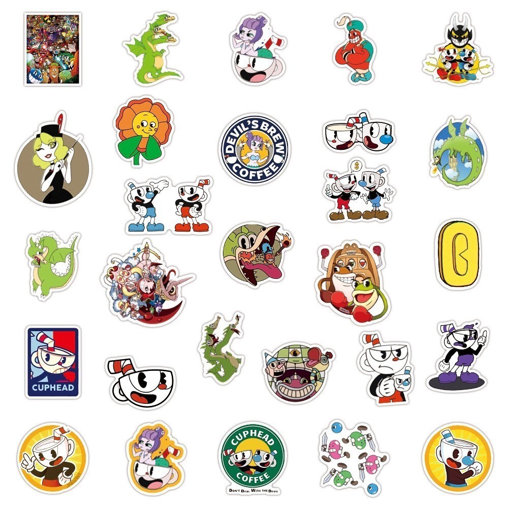 50 Piece Cuphead Decal Sticker Phone Laptop Notbook Water Bottle