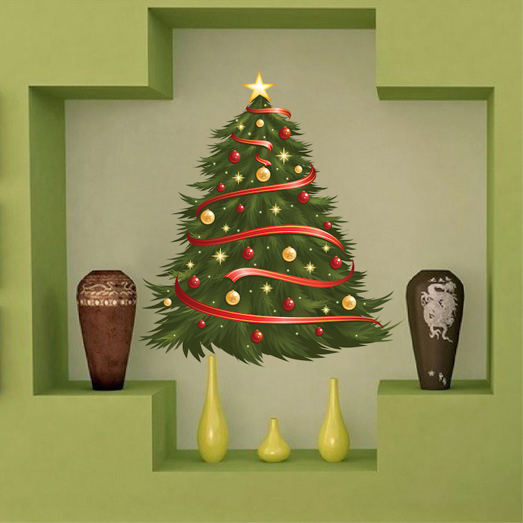 Decorated Christmas Tree Wall Decal Winter Party Decor Decorations, h74
