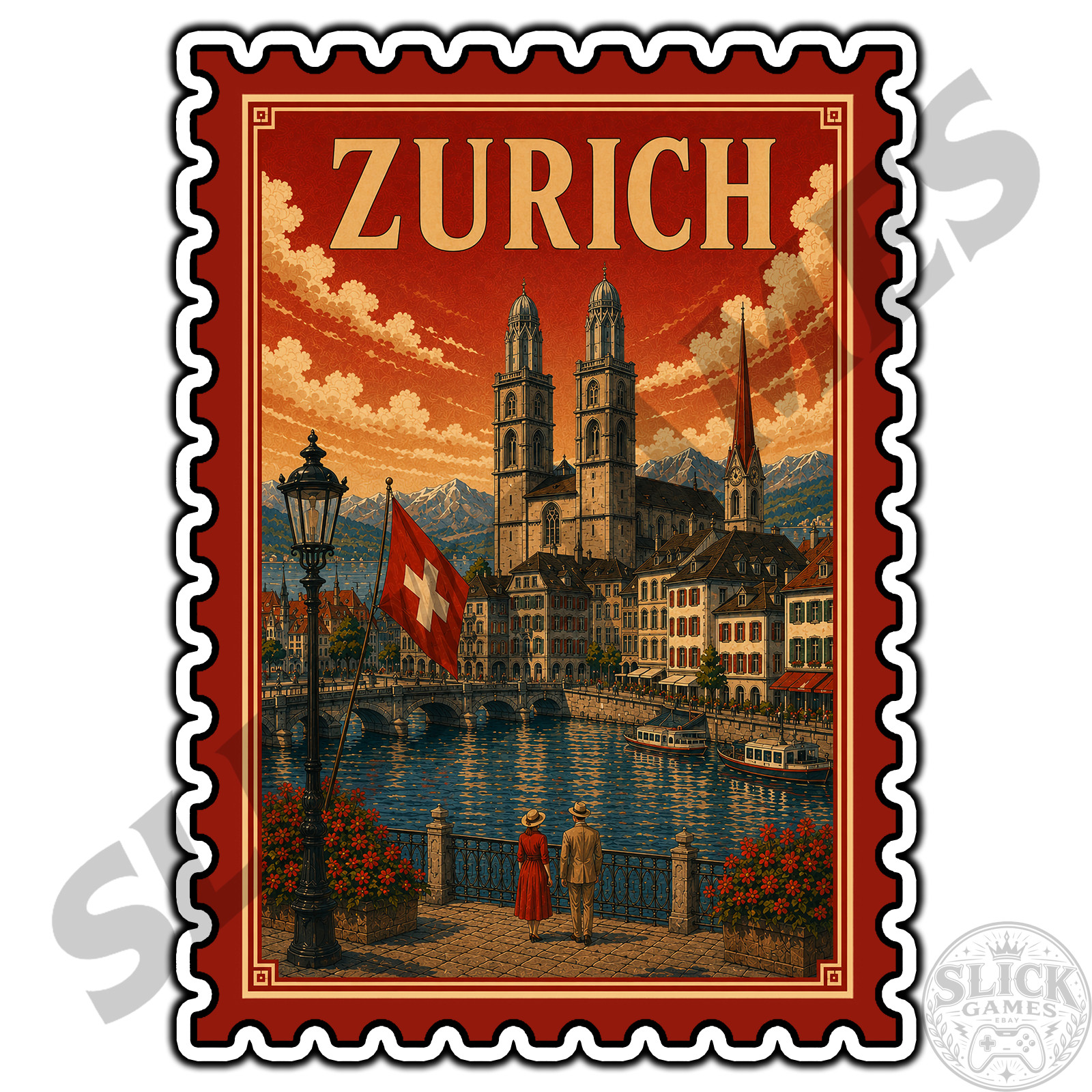 Zurich Switzerland Travel Postage Stamp Sticker #1 Waterproof Vinyl Decal DieCut