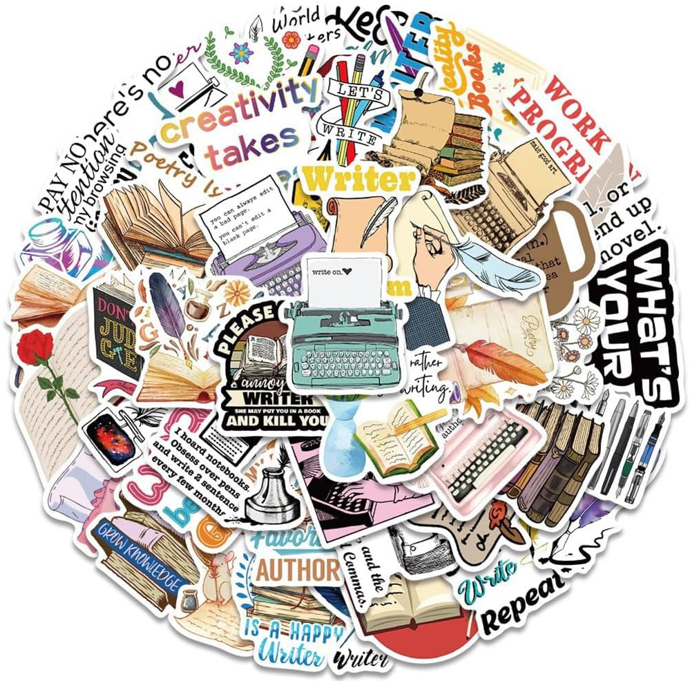 Writer Stickers |50Pcs Author Waterproof Vinyl Decals for Water Bottles Laptop L