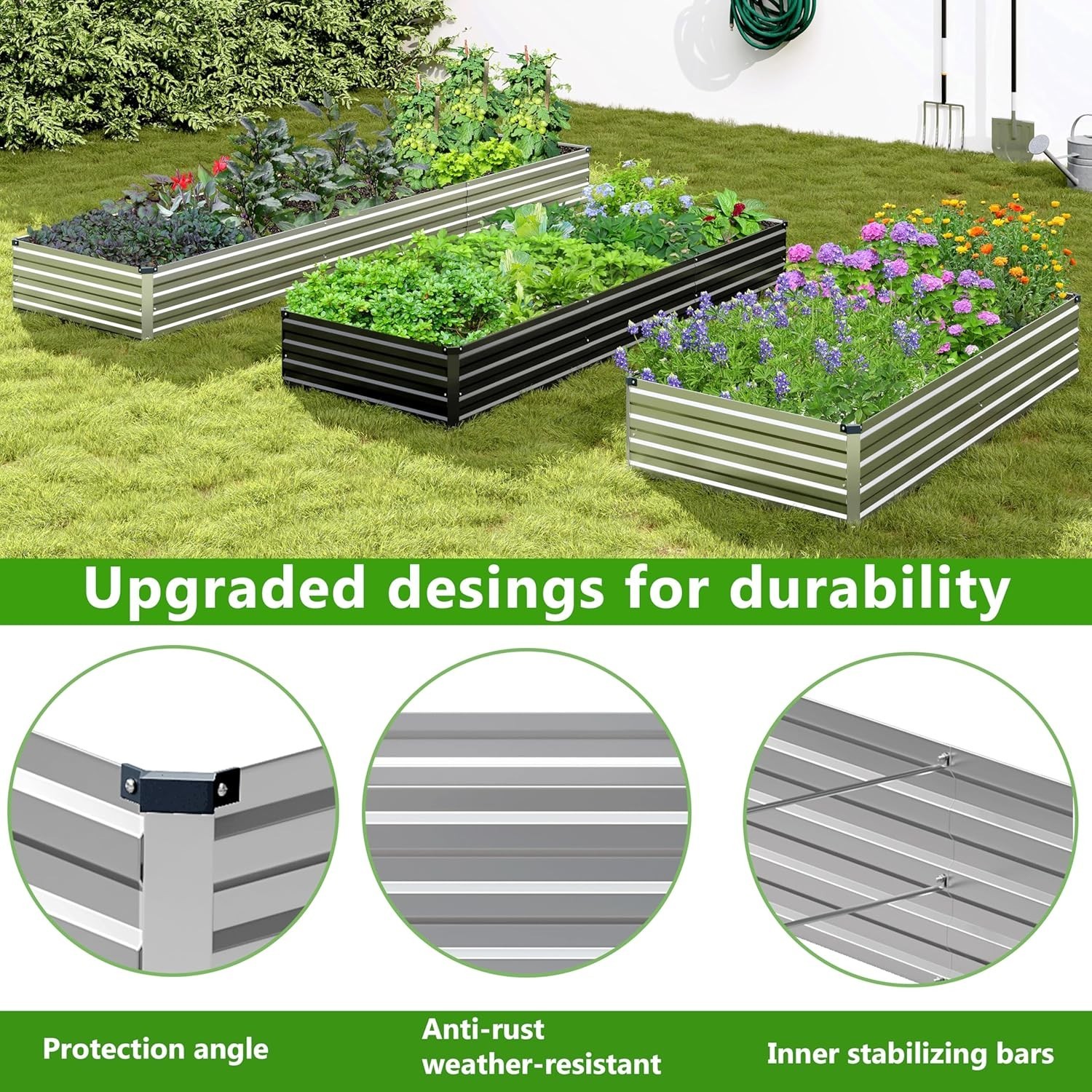 2PCS 7X3X1Ft Galvanized Raised Garden Bed,Outdoor Planter Box Metal Patio Kit Pl