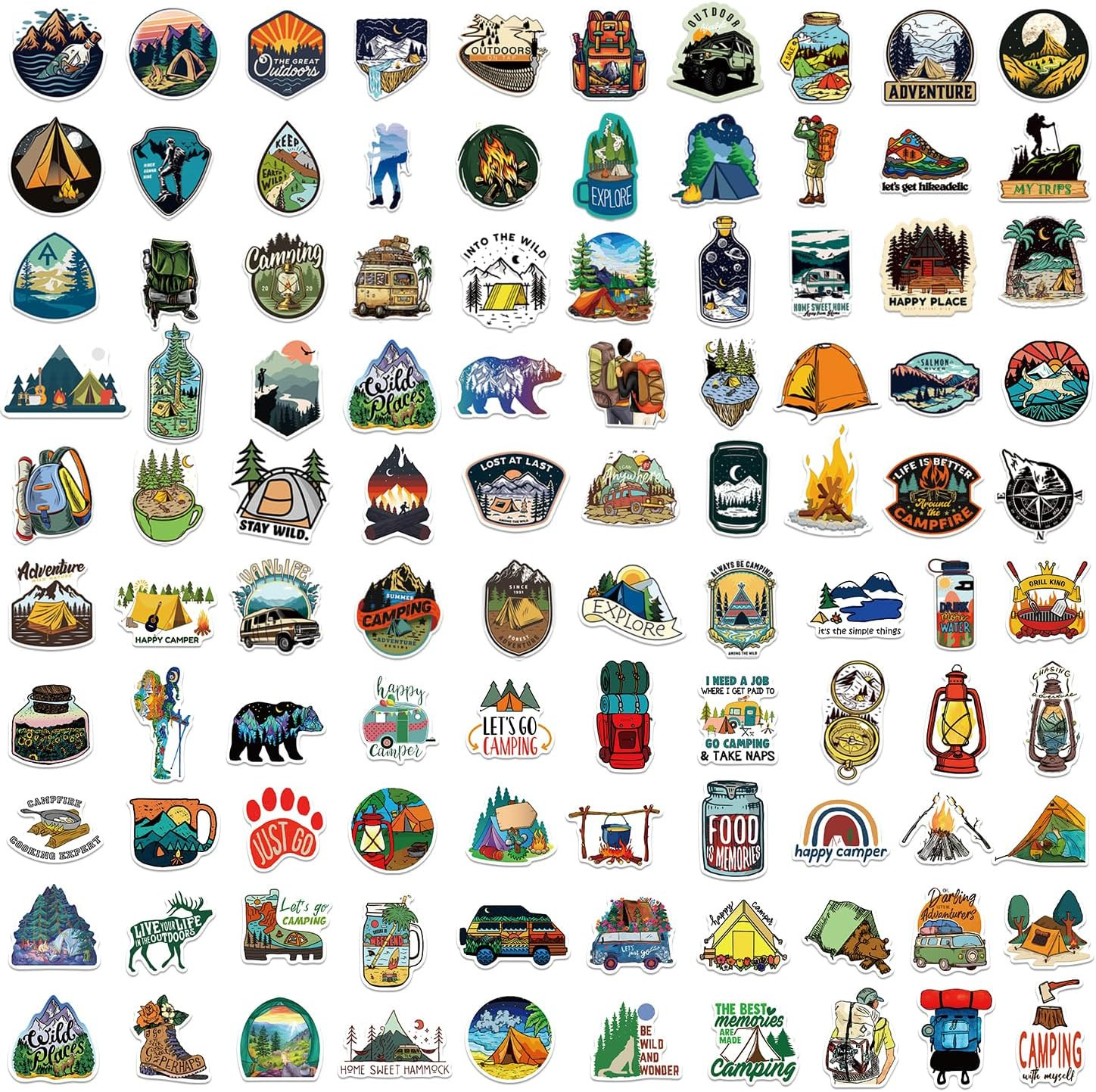 200 Pcs Outdoor Adventure Stickers Camping Hiking Laptop Water Bottle Stickers