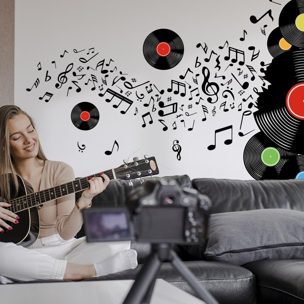 Records Notes Wall Sticker Musical Notation with Disc Wall Decals Peel and St…