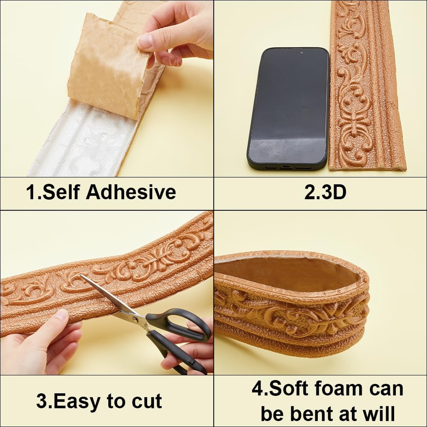 CRASPIRE 165 x 3in Crown Molding Peel and Stick Foam Brown Self Adhesive Flex…