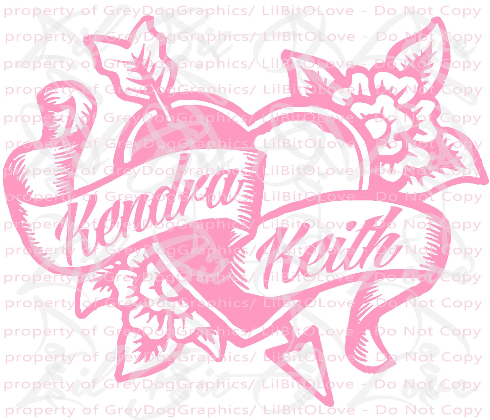 Custom Tattoo Heart & Flowers Vinyl Decal – YOUR NAMES Tattoo Scroll Sticker Car