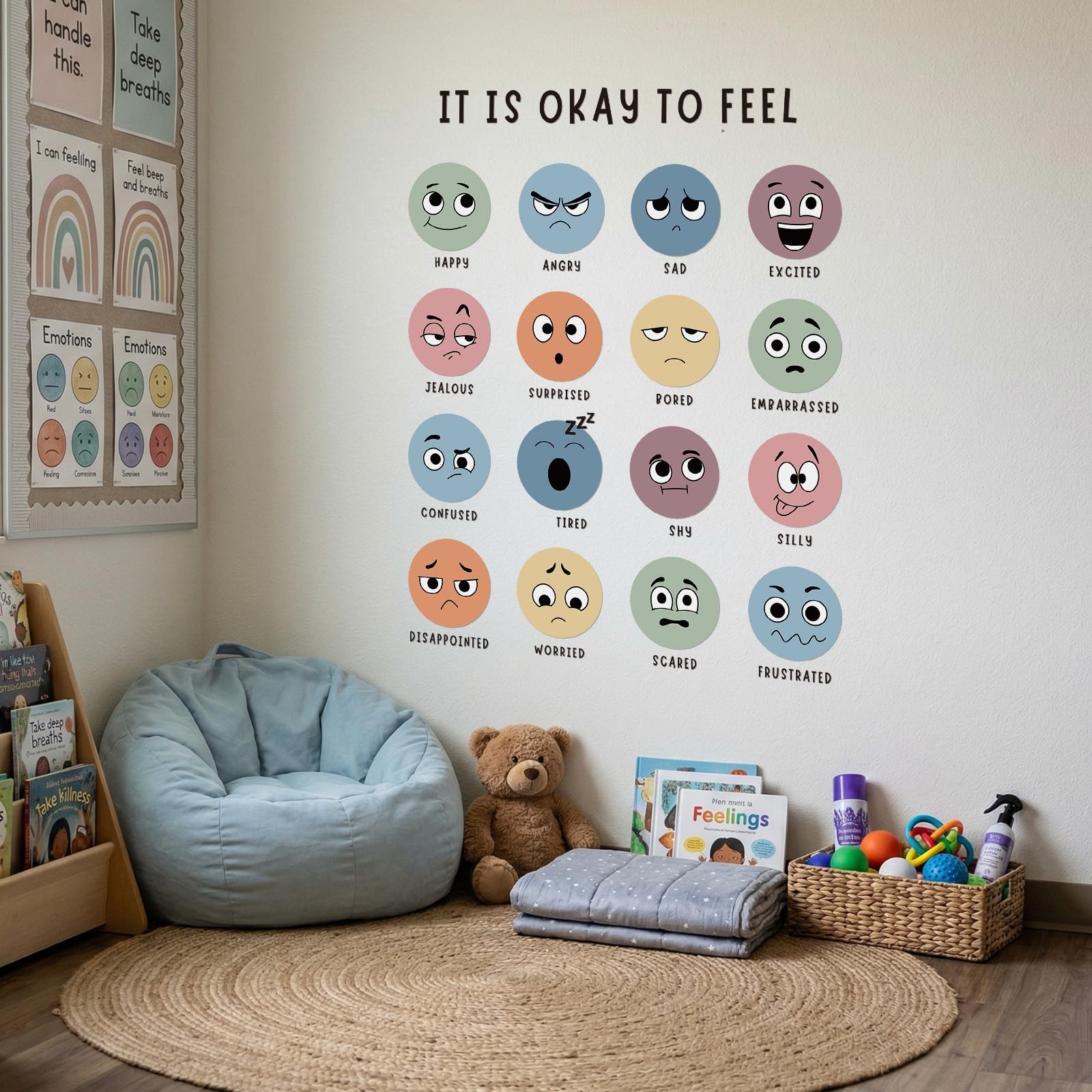 Feeling Emotion Chart Wall Decals Large Classroom Calm Down Corner It is Ok t…