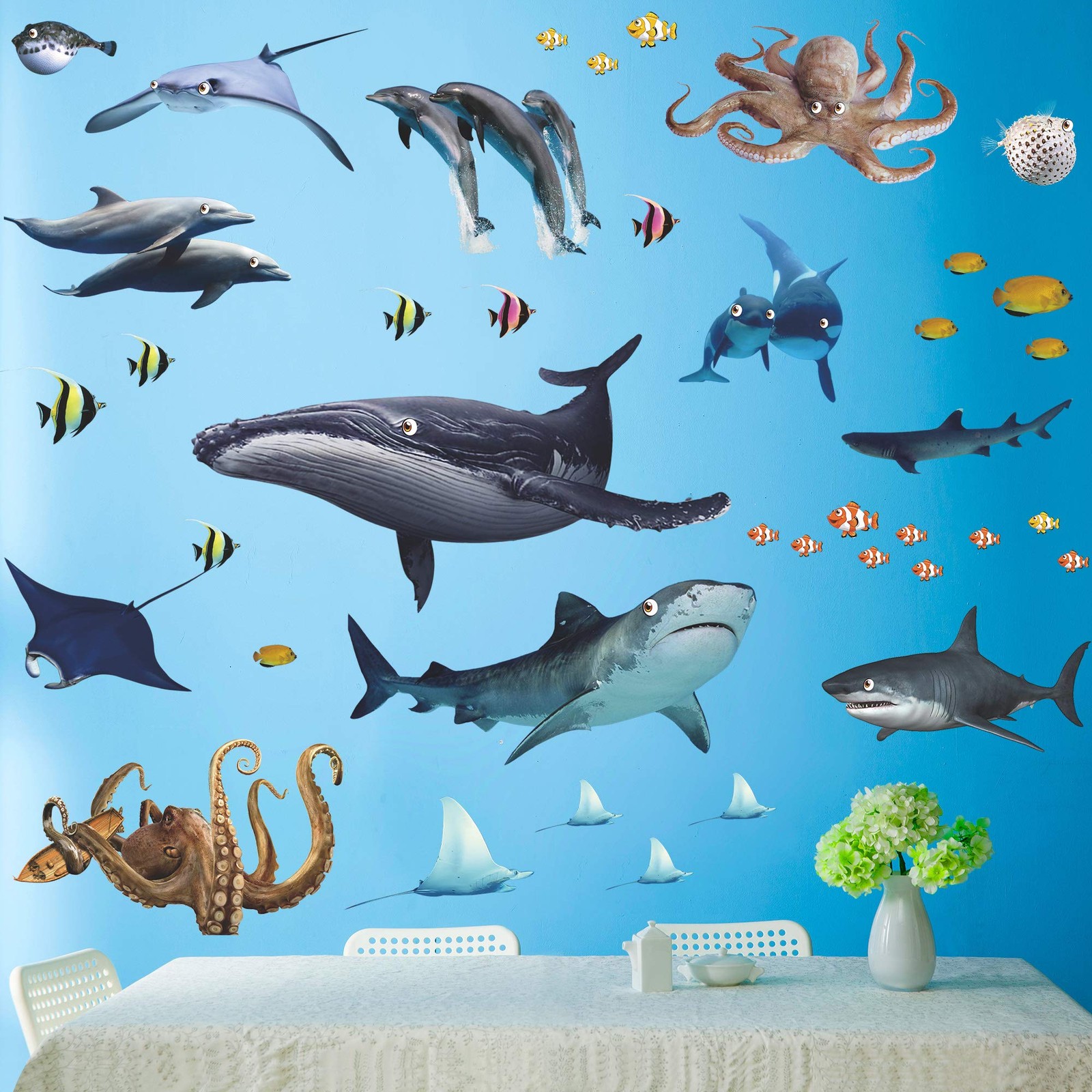 4 Sheets of 12inch x 18inch 3D Removable Ocean Animals Wall Sticker Under The…