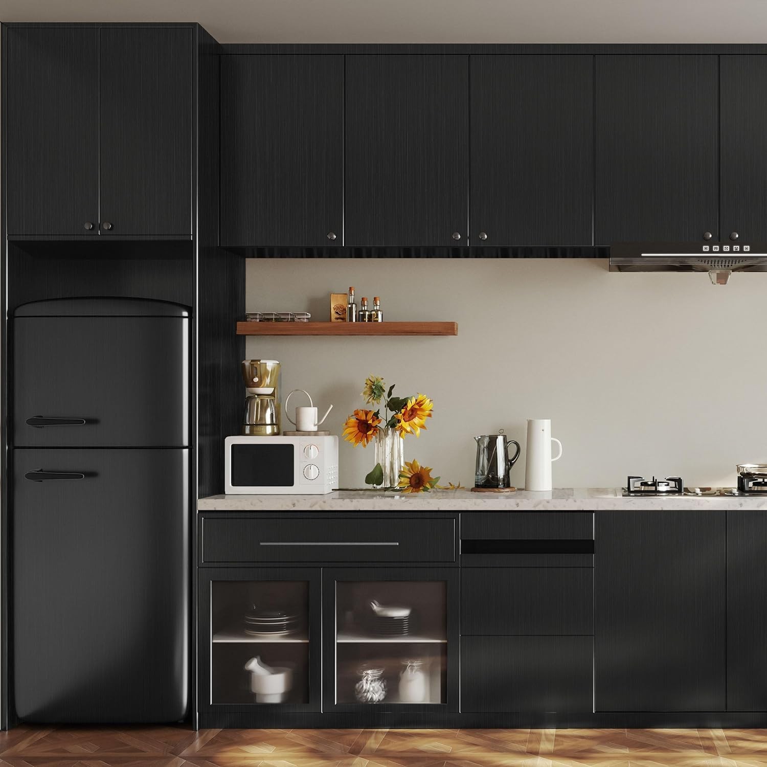 Black Metallic Brushed Stainless Steel Appliance Wrap – Peel & Stick, Heat-Re…