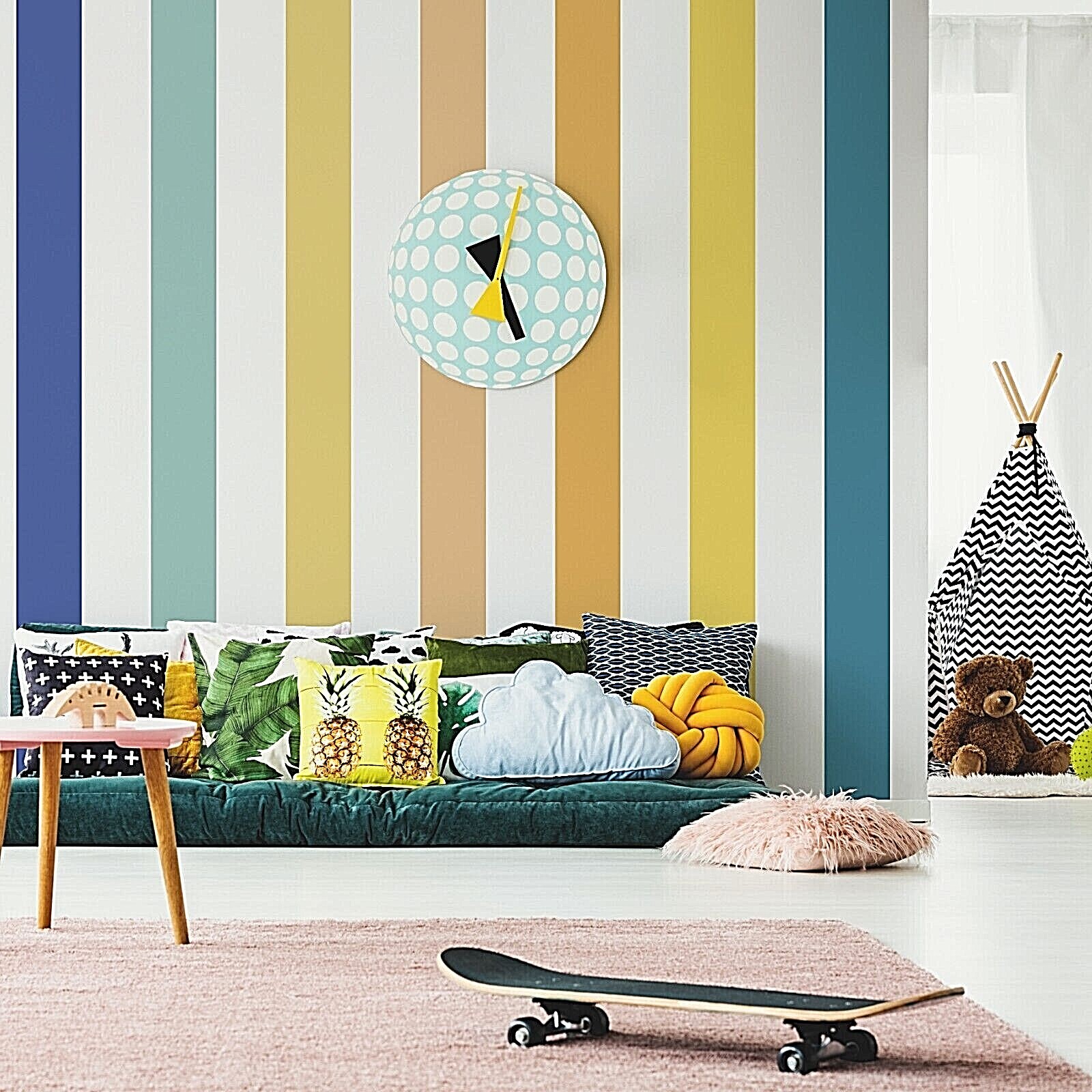 Colorful Wall Stripes, Rainbow Wall Decals, Mural, Sticker, Wall Decoration 449