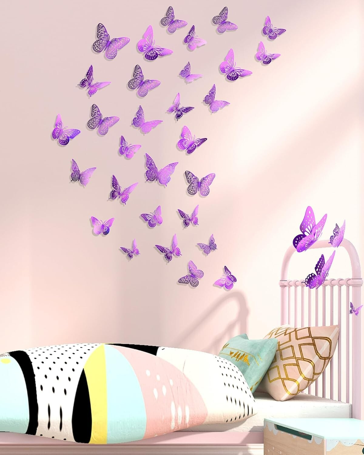 72 piezas de decoración de pared de mariposas 3D, mariposa morada