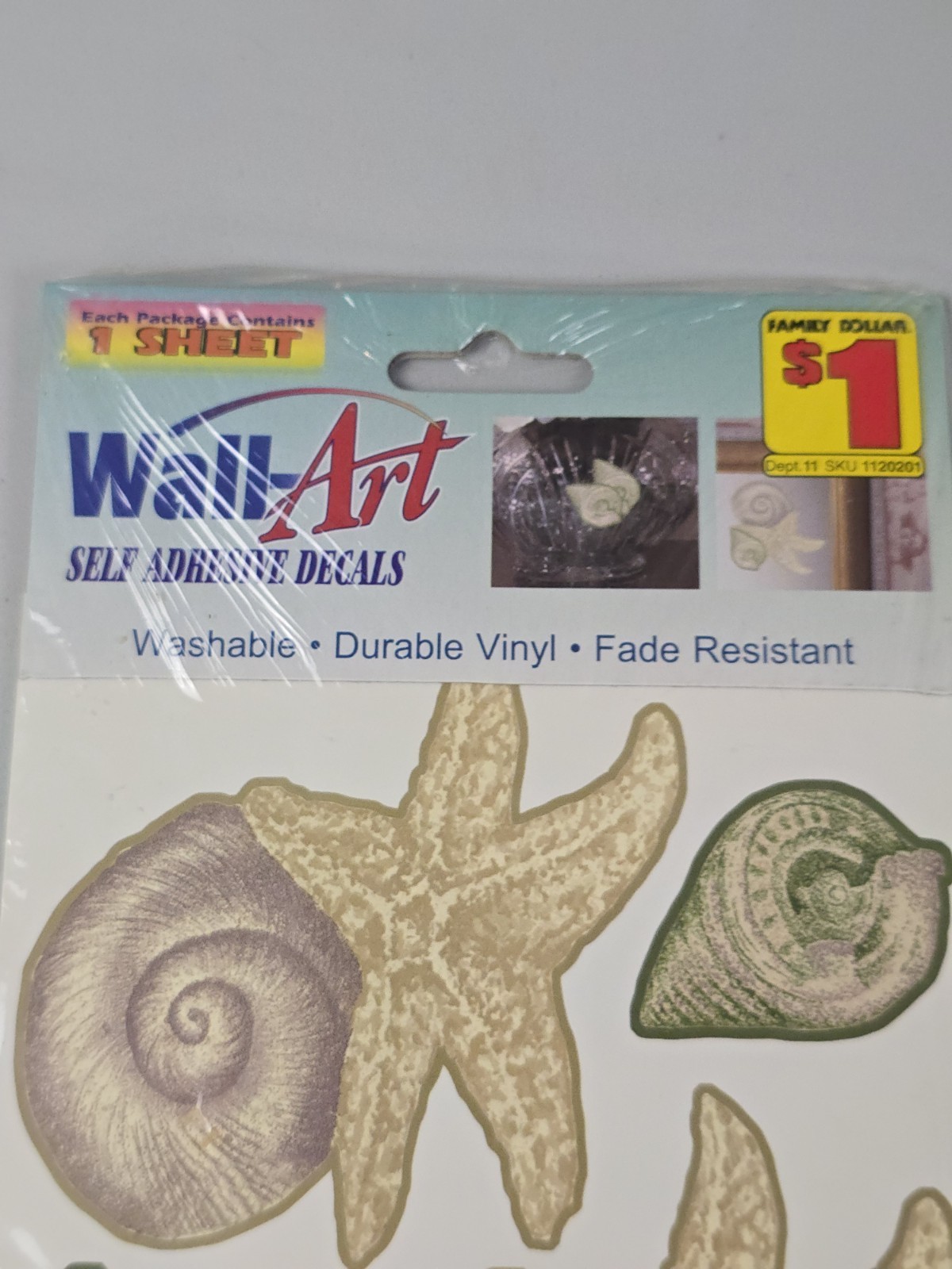 Wall Art Self Adhesive Decals Sea Shells Washable Sealed Lot Of 2 Vintage NOS
