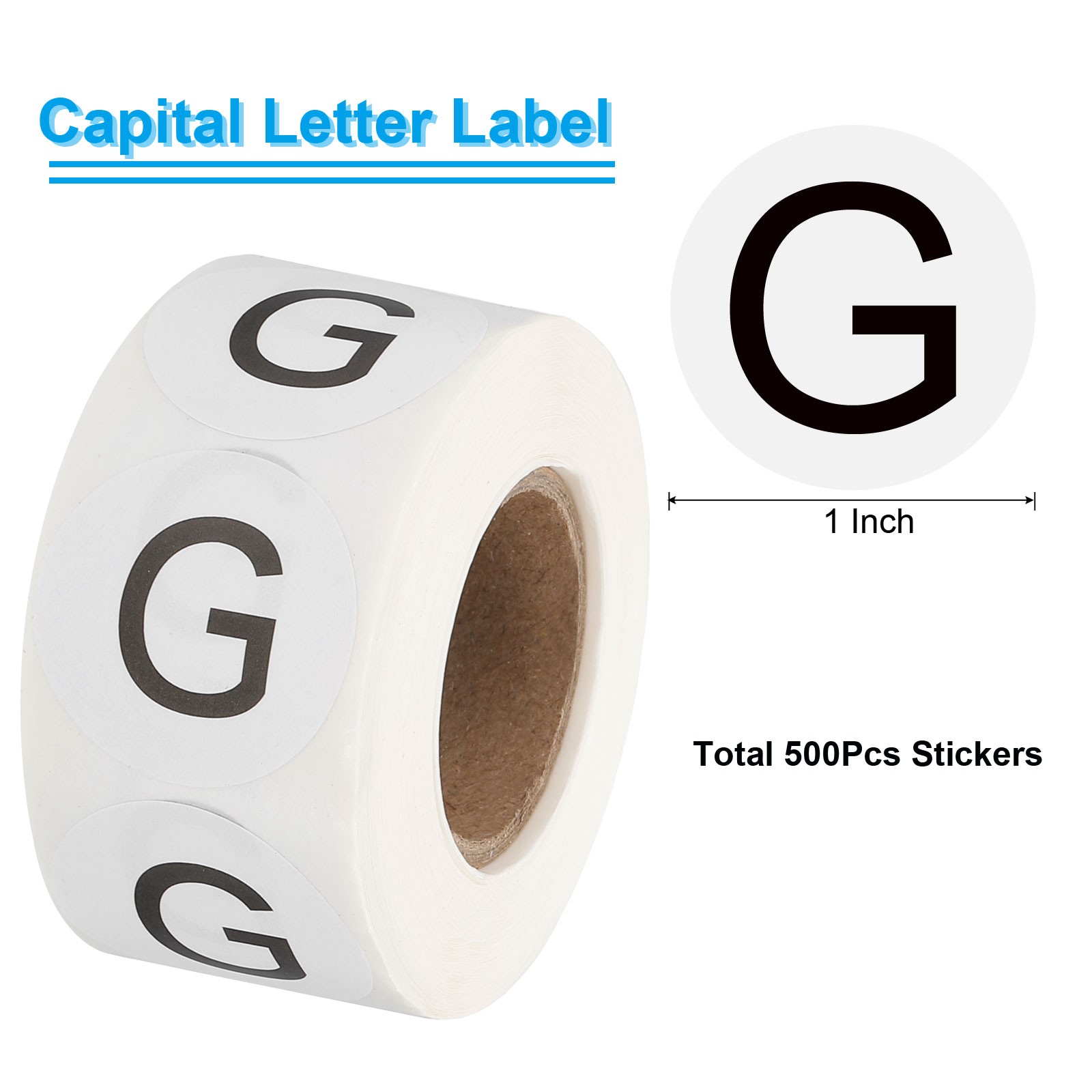 Letter G Inventory Labels, 1 Inch Capital Letter Stickers (1Roll/Total 500Pcs)