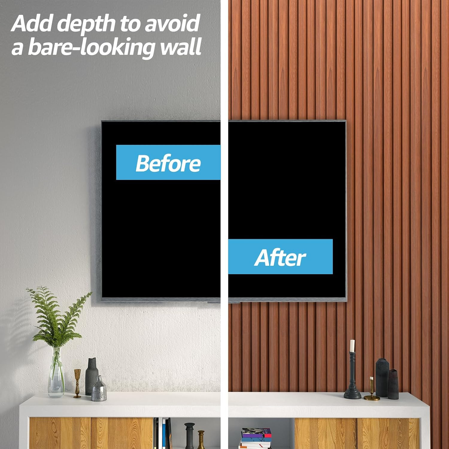 Art3D WPC Slat Wall Panels, 8-Pack 108 X 6 Inch 3D Wall Accents for Interior Wal
