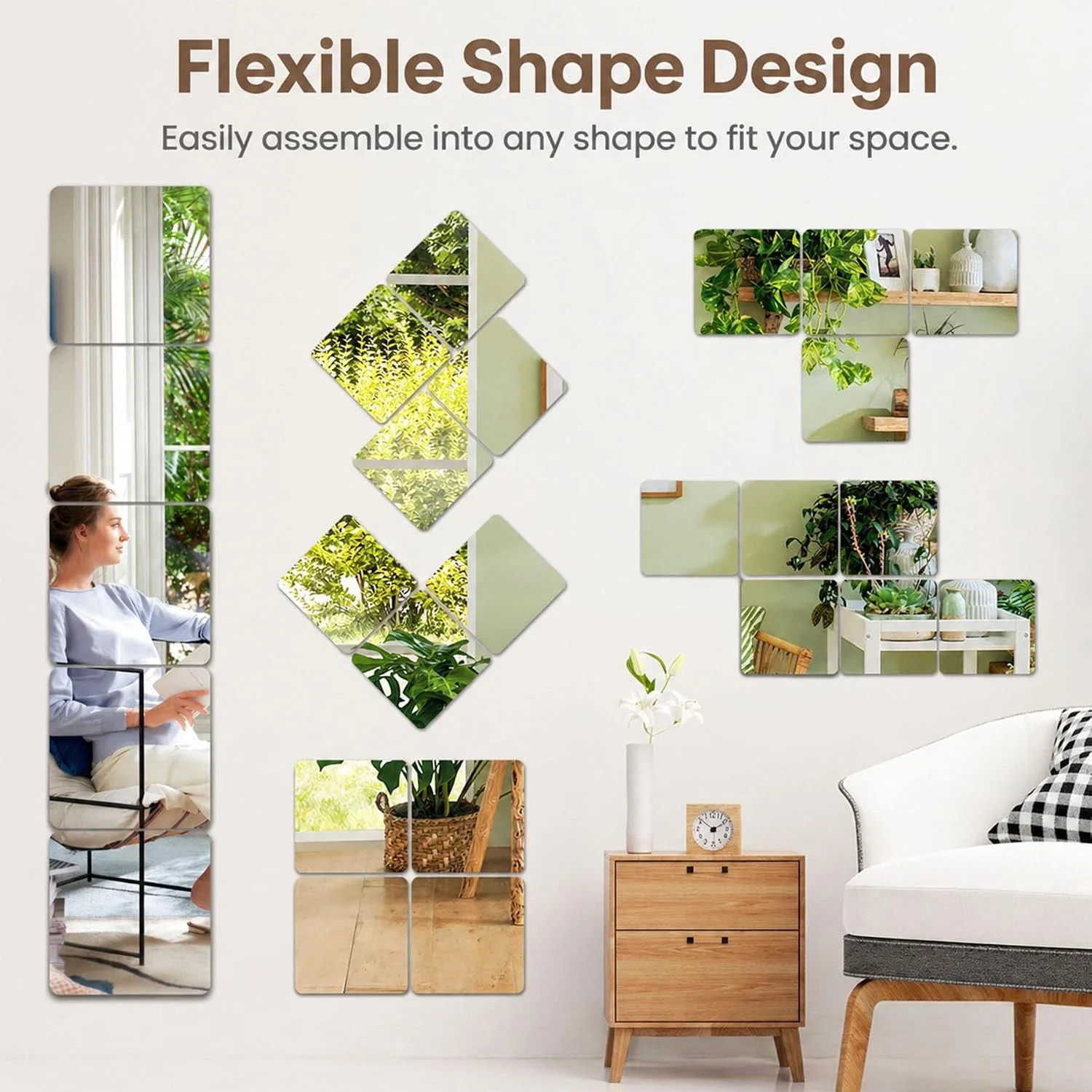 Mirror Sticker for Walls 4 Packs Self Adhesive Stick on Mirrors Tiles Small Peel
