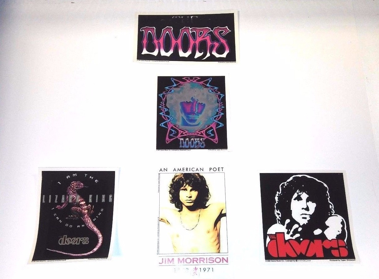 THE DOORS Jim Morrison 5" VINYL (5) STICKER LOT / DECALS Cheap NEW! 1960's