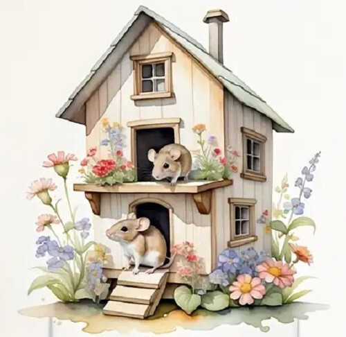 Two Story Mouse House – Reusable Outlet Decal 5.9" x 5.7" – Ship Included