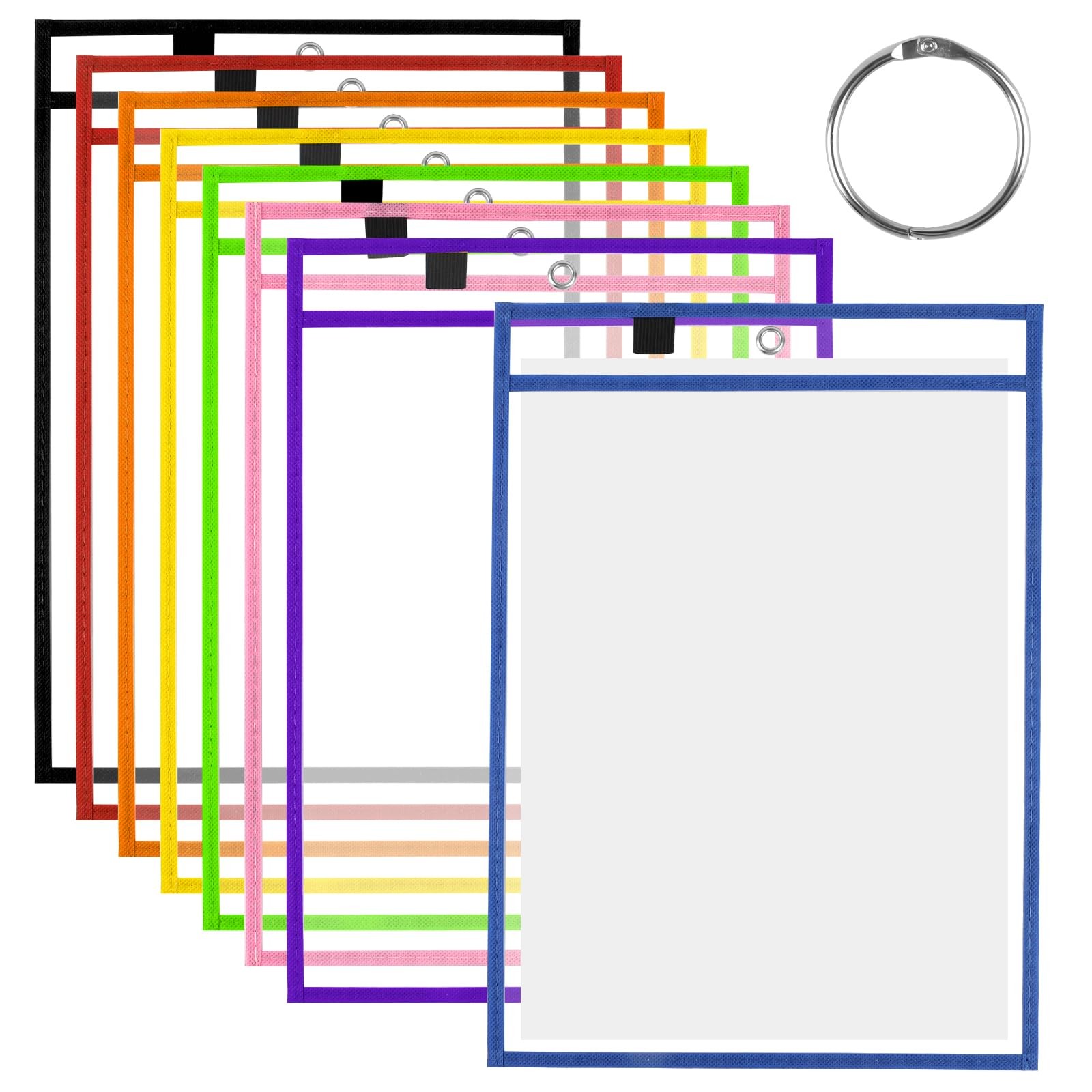 BEVTEE Dry Erase Pocket Yellow, Pink, Orange, Blue, Green, Black, Red, Purple