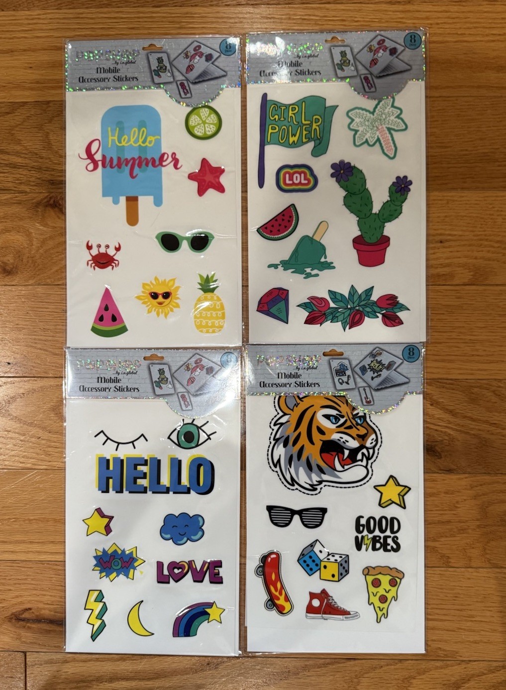 Pop Shop Mobile Accessory Stickers Tiger Pizza 8pc Lot Of 4