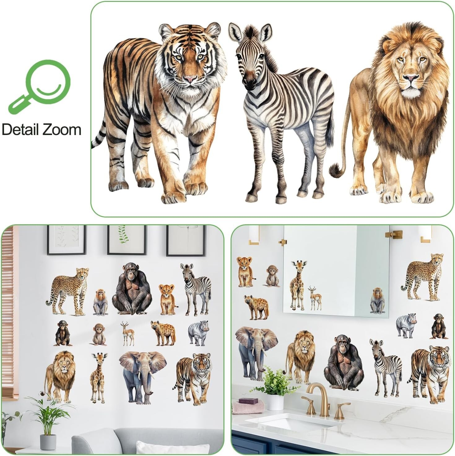 AM AMAONM Removable 3D Nature Jungle Wild Animals Wall Stickers DIY Peel and …