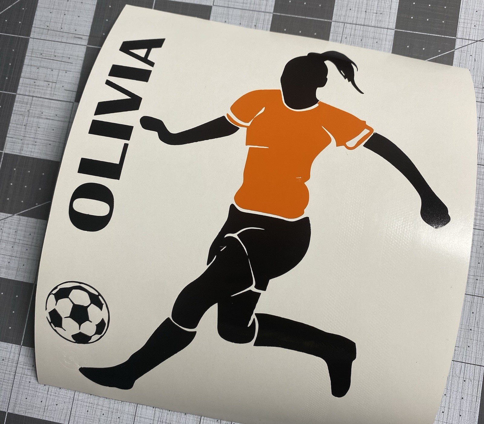 Vinyl Decal – Girl Soccer Player (May Personalize w/ Name), Various Colors