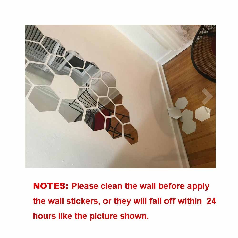 Hexagon Wall Decals, H2MTOOL 12 PCS Large Removable Acrylic 9cm, Silver