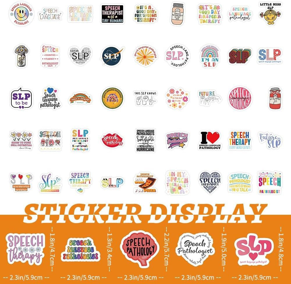 100Pcs Speech Language Pathologist Themed Waterproof Vinyl Stickers for Water Bo