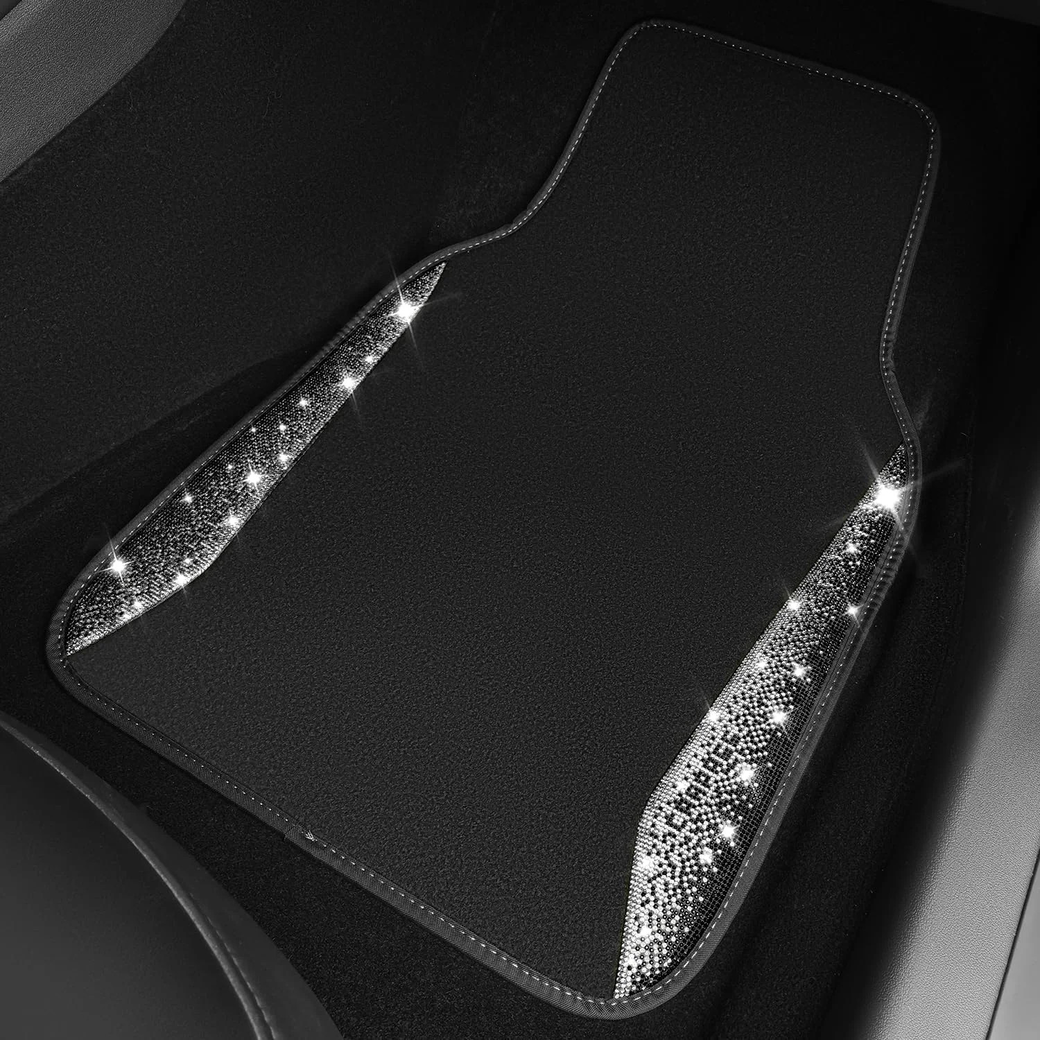 CAR PASS Bling Diamond Car Floor Mat Shining Rhinestones Carpet, Sparkly Glitter